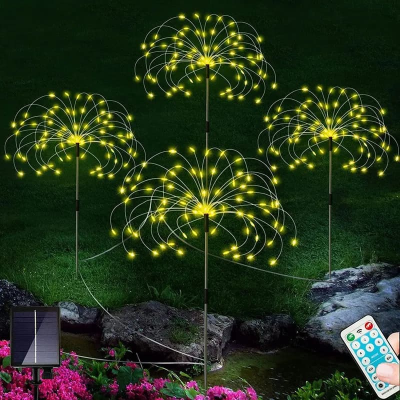Stringa di luce di tarassaco a LED montata a pavimento ad energia solare, luce decorativa per cortile esterno, luce per prato, luci da uno a quattro luci