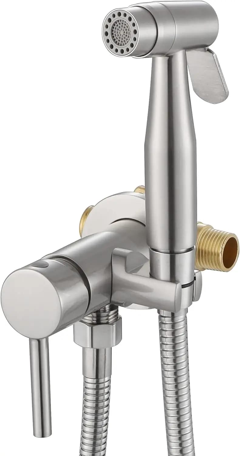 Spruzzatore Bidet Portatile per WC, Acciaio Inossidabile Nichel Spazzolato con Valvola Miscelatrice Acqua Calda e Fredda, Tubo Flessibile da 47 Pollici