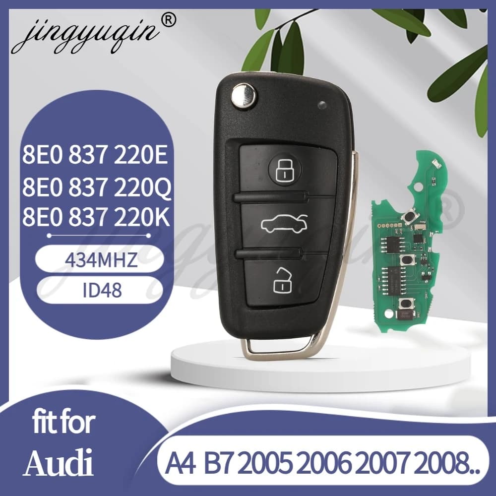 Jingyuqin 8E0 837 220E /8E0 837 220Q / 8E0 837 220K 433Mhz ID48 Chip Flip Chiave A Distanza Per Audi A4 B7 2005 2006 2007 2008 HU66