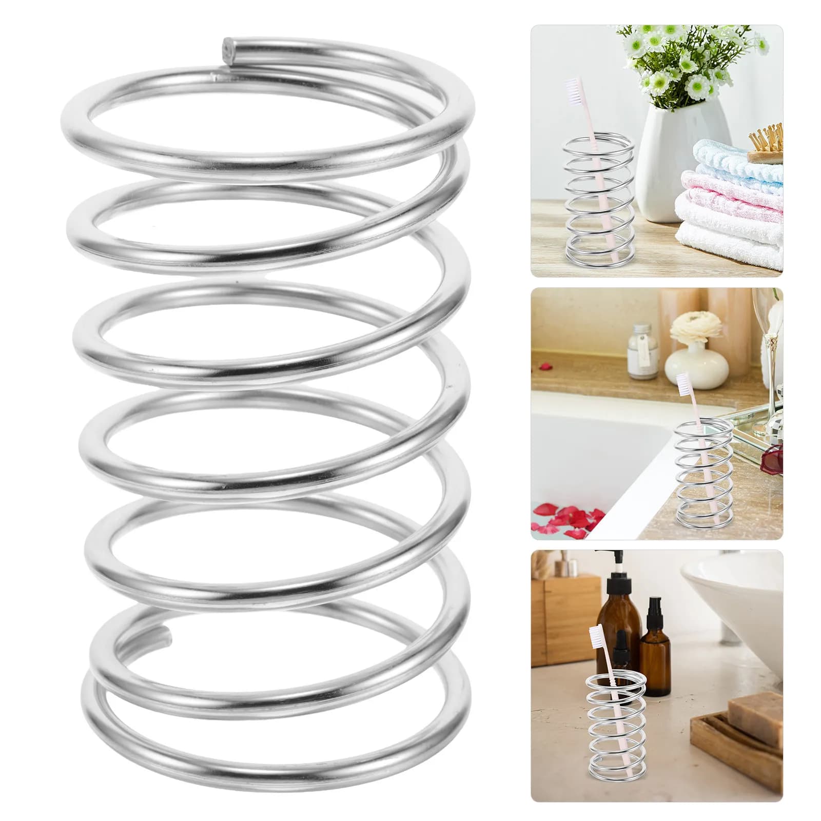 Sleek Stainless Steel Spring Toothbrush Holder Bathroom Countertop Organizer Multi Use Toothbrush Makeup Brush Storage Rack