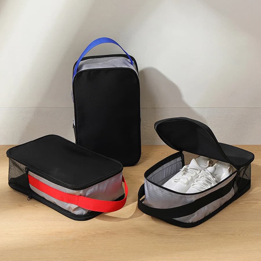 Borsa Portatile in Poliestere per Scarpe, Tinta Unita, Doppio Strato, Tasca per Sneakers, Borsa Portaoggetti Anti-schizzi, Traspirante in Rete
