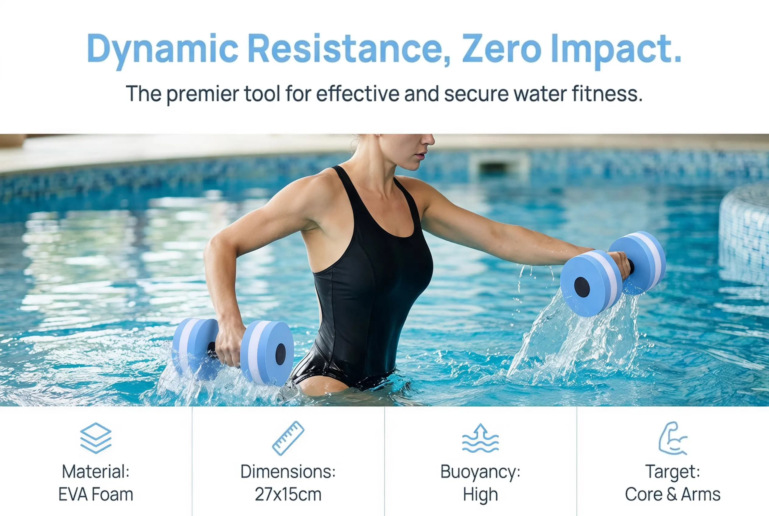 1Pcs Eva Water Dumbbells Floating Barbell for Pool Workout Resistance Water Aerobics Strengthen Core Back Pool Dumbbells