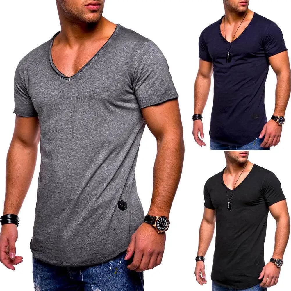 Casual Men's T-Shirt Summer Short Sleeve V-Neck Slim Fit Male Tee Shirt Youthful Popular Daily Wear Regular Thickness