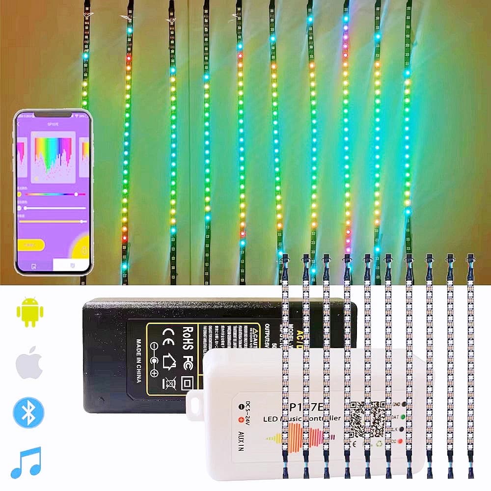 WS2811 WS2812 Music Rhythm Spectrum LED Light Strip Individually Addressable RGB Soft Light SP107E BT Controller 5V12V