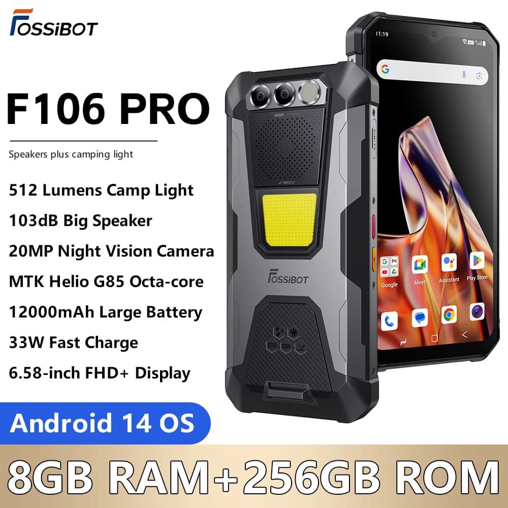 FOSSiBOT F106 PRO MTK G85, Android 14,15 GB(8+7 GB esteso) Smartphone robusto da 256 GB ROM, batteria da 12000 mAh Fotocamera da 48 MP, NFC