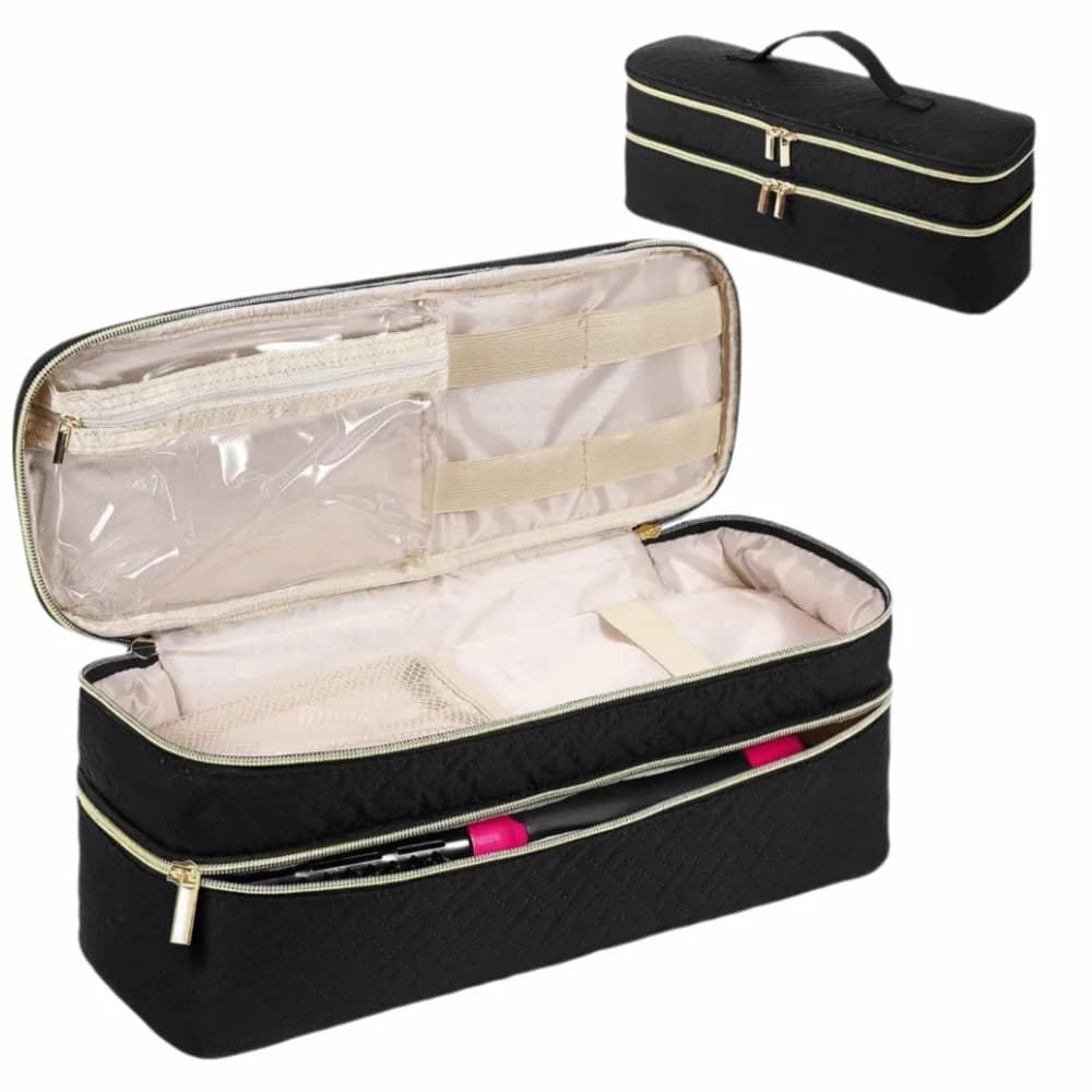 2-In-1 Hair Tools Travel Bag Double-Layer Expandable Hair Styling Tools Organizer Foldable Large Capacity Hair Dryer Storage Bag