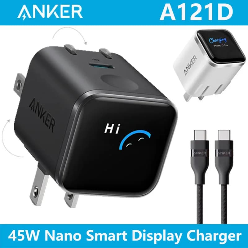 Caricabatterie Anker 45W Nano con Display Intelligente, Ricarica Rapida USB-C, Compatto e Pieghevole, per iPhone 17ProMax e altro