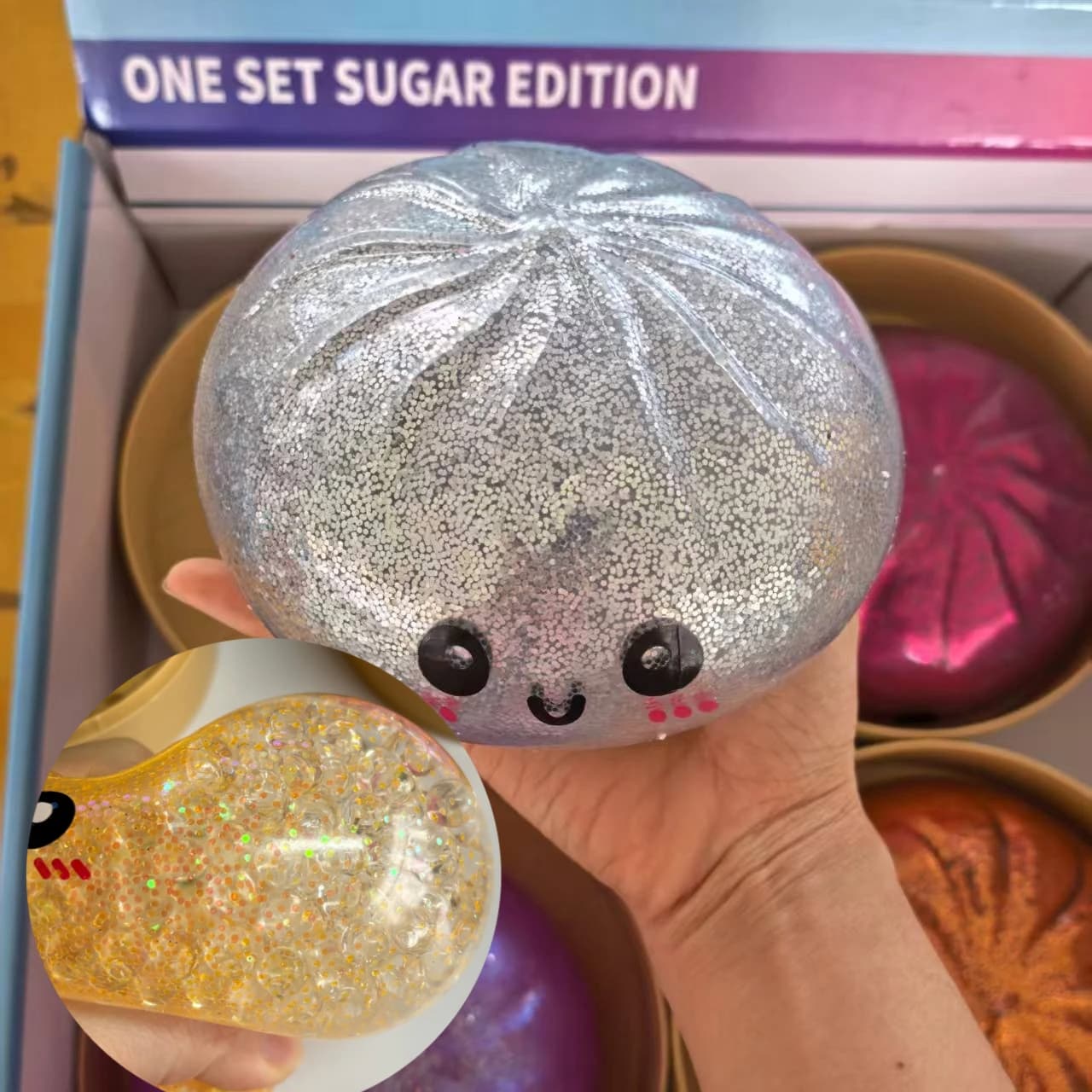 15cm Jumbo Dumpling w/bead Squishy Big Bun Pinching Sensory Squeeze Toy for Stress Relief with Steamer Gift