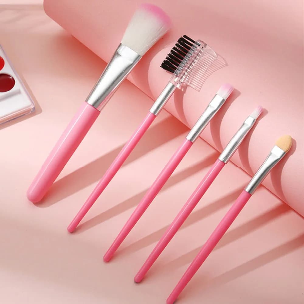 Set di 5 Pennelli per Trucco, Kit Portatile di Pennelli Cosmetici Mini, Pennelli Professionali per Ombretto, Blush e Cipria, Strumenti di Bellezza