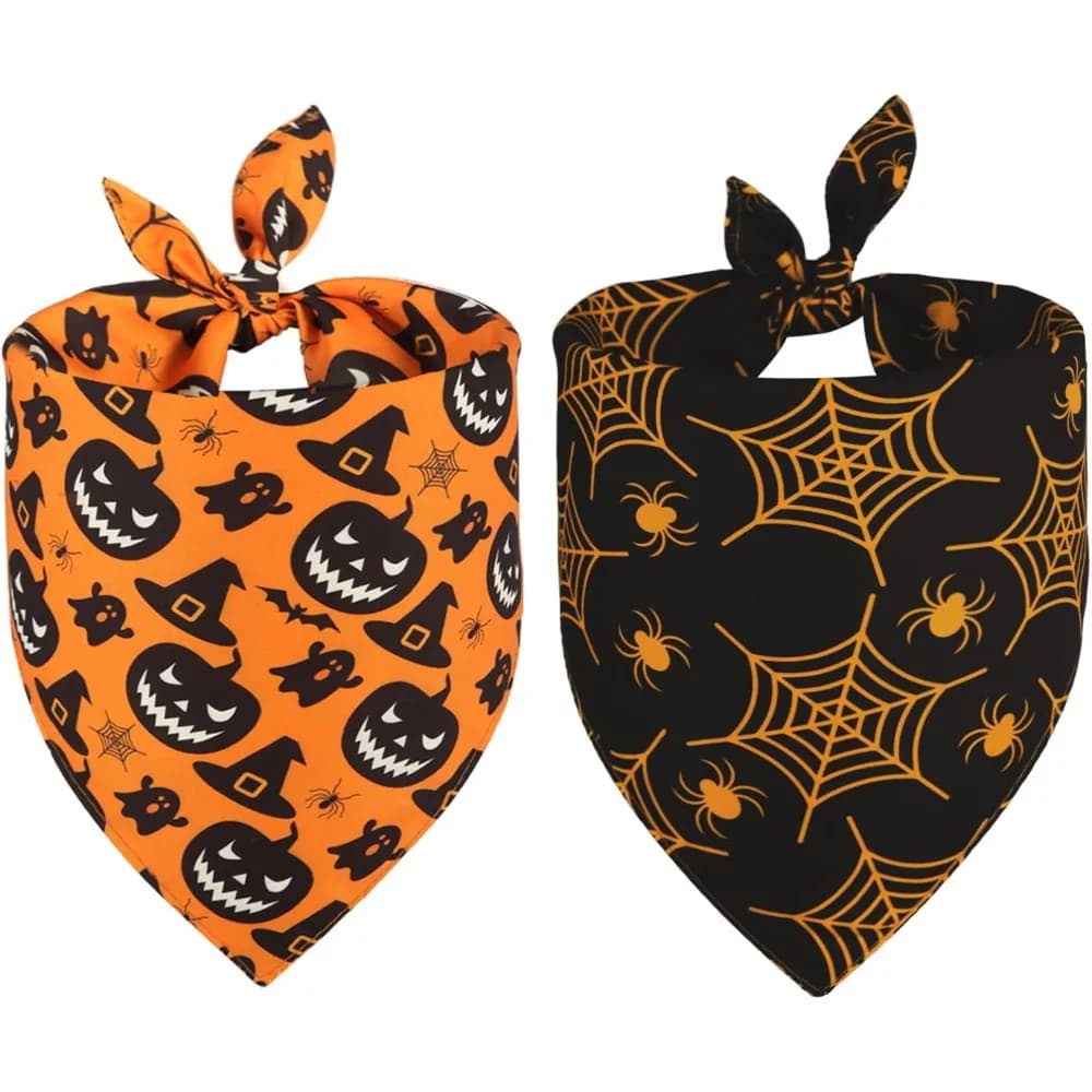 Halloween Dog Triangle Drool Towel Reversible Pumpkins Cobwebs Scarf for Large Extra Large Dogs Premium Durable Fabric for Pets