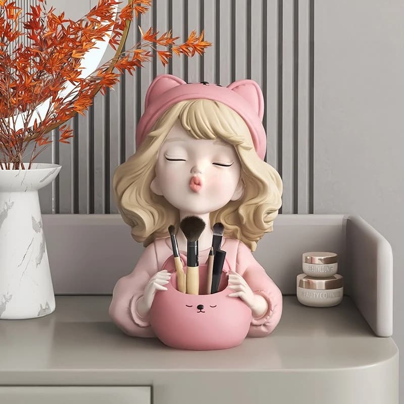 Portapenne creativo per ragazza, chiave per pennello per trucco, spazio vari, decorazione per desktop da ufficio, accessori per la decorazione della casa