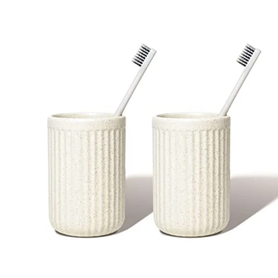 Portaspazzolino in Ceramica, Contenitore Cilindrico Ondulato per Bagno, Porta Pennelli Trucco, Organizer per Penne, Multiuso