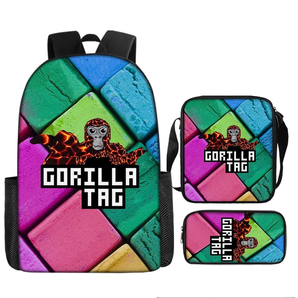 Trendy Popular Gorilla tag 3D Print 3pcs/Set pupil School Bags Laptop Daypack Backpack Inclined shoulder bag Pencil Case