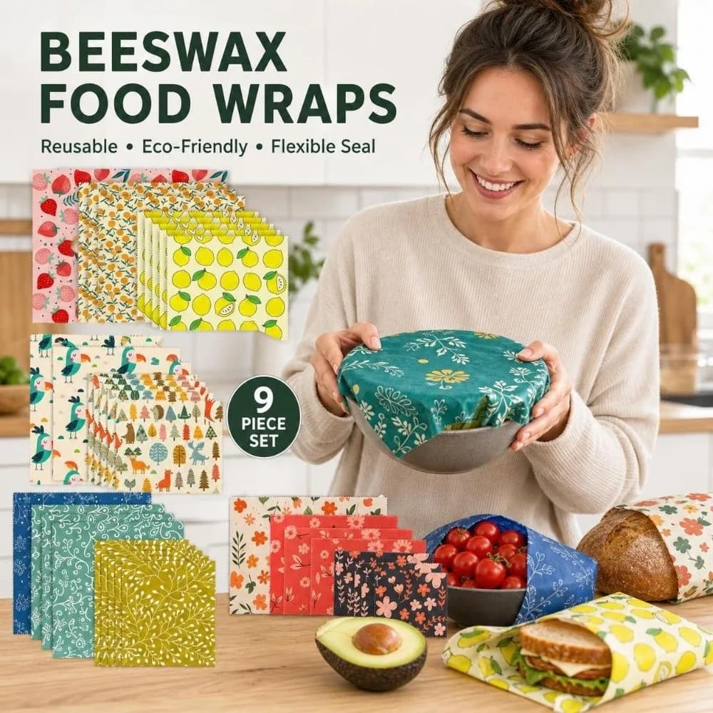 9pcs Multi Size Beeswax Food Wrap Washable Organic Food Wrapping Paper Fruit Pattern Lemon Reusable Food Cover Picnic