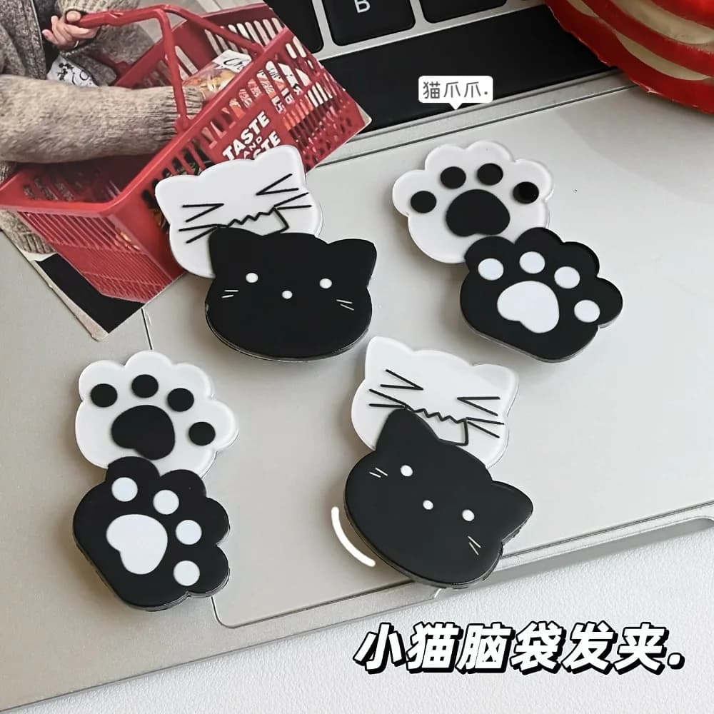 Fermagli per Capelli a Forma di Zampa di Gatto Y2K Kawaii, Neri e Bianchi, Accessori Estetici Carini per Donne e Ragazze