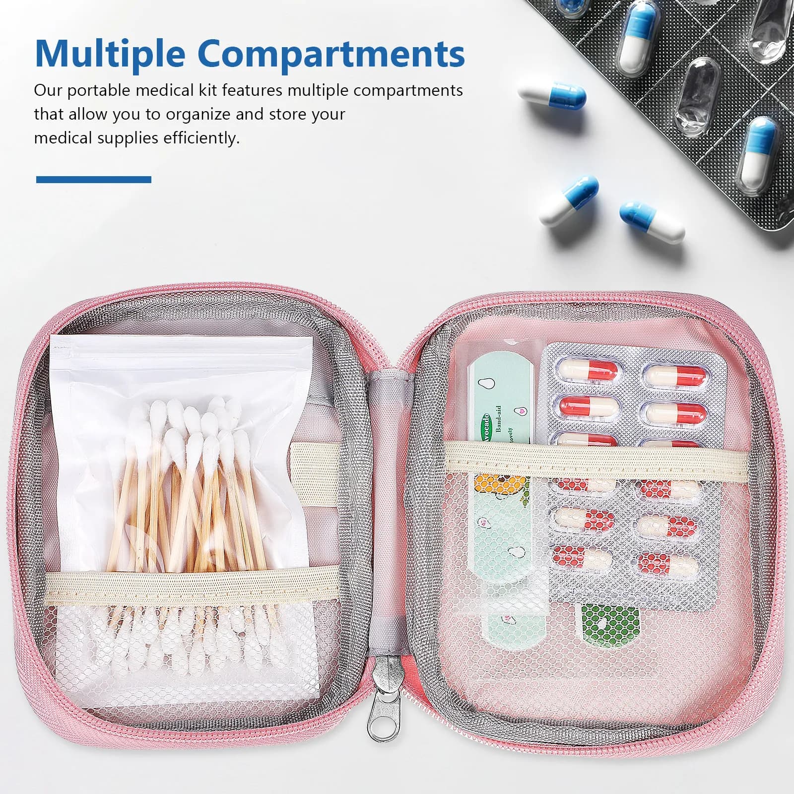 Kit Medico per Epidemie 2 Pezzi, Borsa 11x14x2CM Rosa Verde, Pronto Soccorso Portatile da Viaggio, Custodia Resistente in Tessuto Oxford