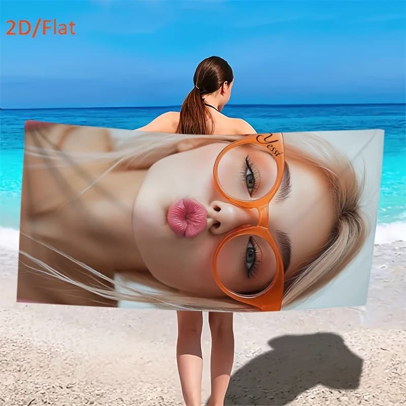 Asciugamano da Spiaggia 2D Piatto con Occhiali da Gatto Arancioni, Tema Estivo, Asciugamano Rettangolare Assorbente ad Asciugatura Rapida per Viaggi all'Aperto