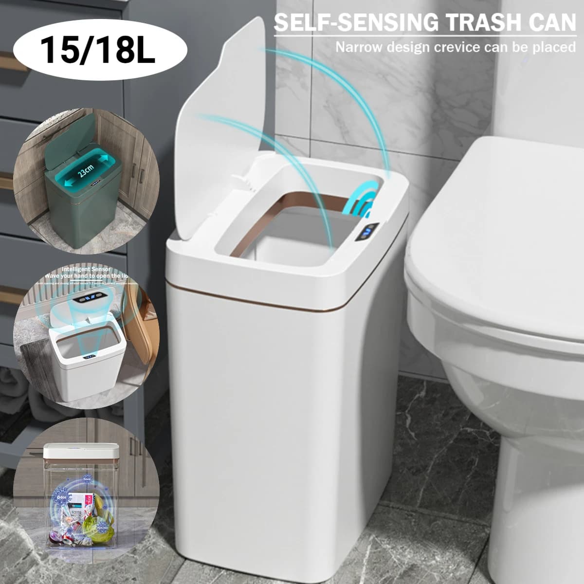 15/18L Smart Sensor cestino della spazzatura secchio della spazzatura impermeabile Touchless cestino della spazzatura automatico cestino della spazzatura per cucina wc camera da letto