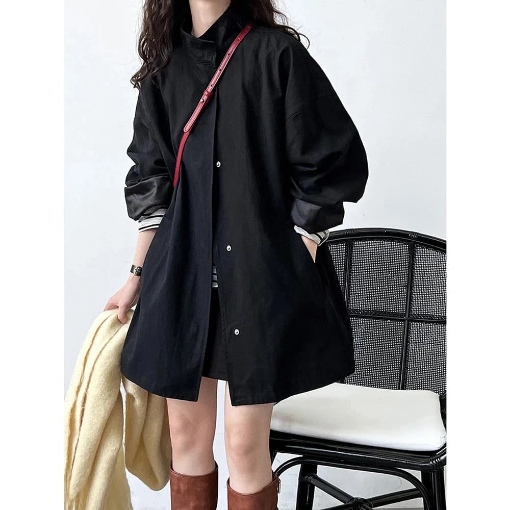 Women's Casual Style Coat Jacket Spring Autumn Loose Fit Versatile Short Outerwear Military Workwear Polyester Fiber