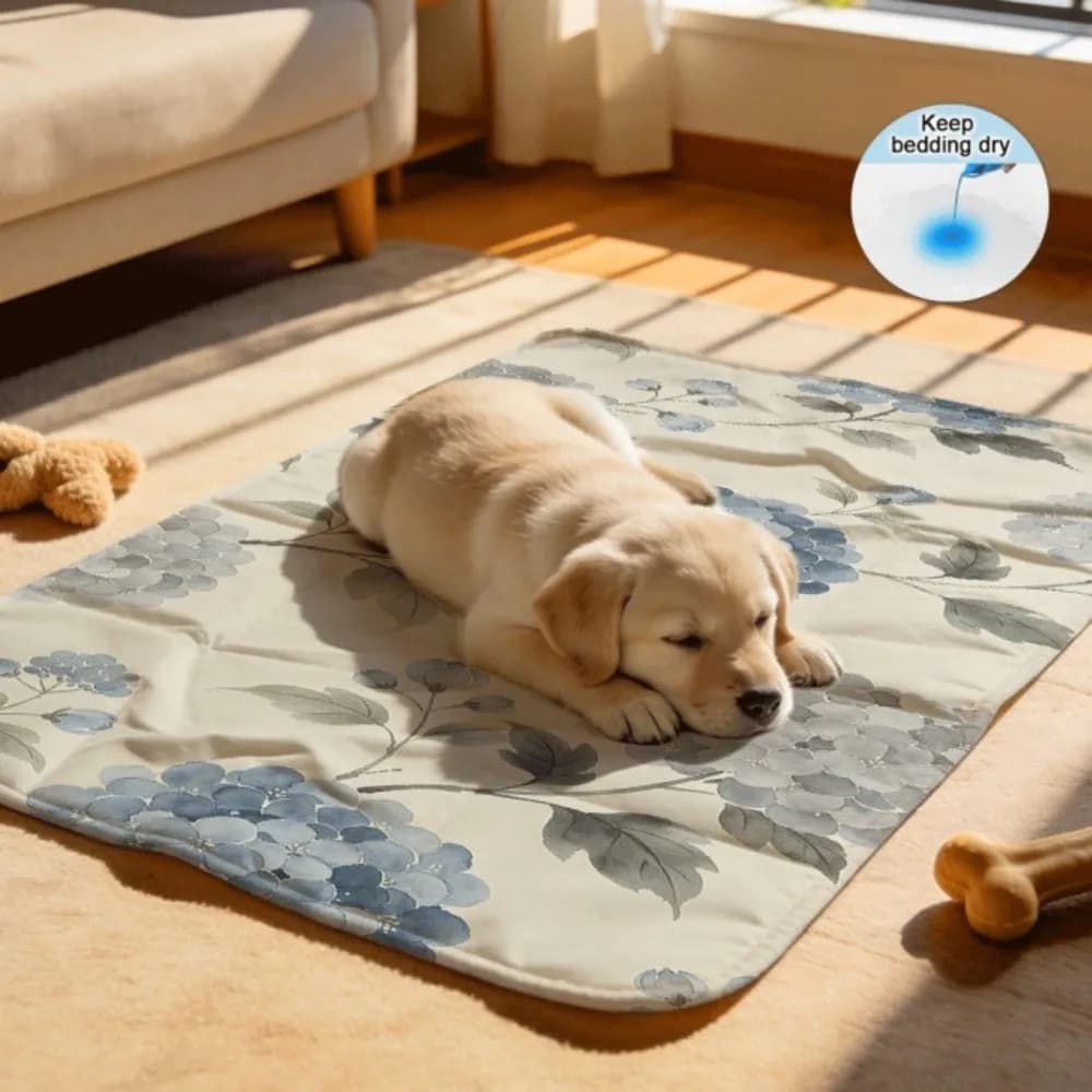 Chic Blue Gray Floral Pattern Washable Reusable Pet Carrier Pads Waterproof Absorbent Liner for Pet Travel Bags