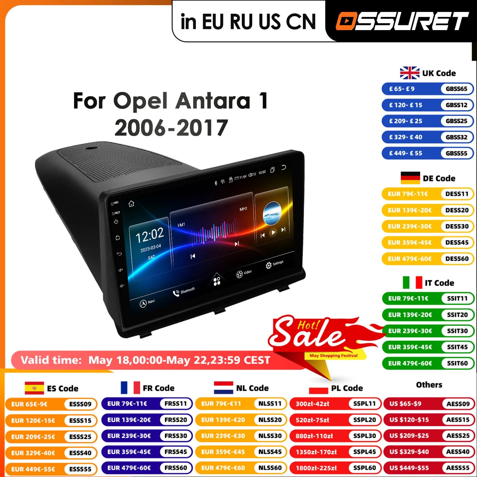Carplay Android Auto 2Din Autoradio GPS per Opel Antara 1 2006 - 2017 Lettore video multimediale Navigazione Stereo 9 "Aletadio DSP