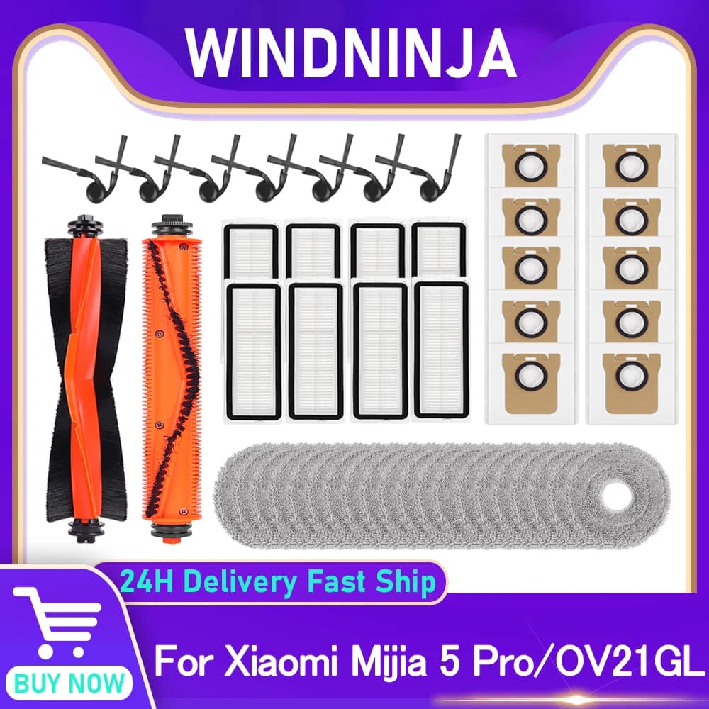 Per Xiaomi Robot Aspirapolvere 5 Pro / OV21GL Accessori per la pulizia Sacchetto per la polvere Filtro Hepa Spazzola laterale Mop Panno Spazzola principale Pezzi di ricambio