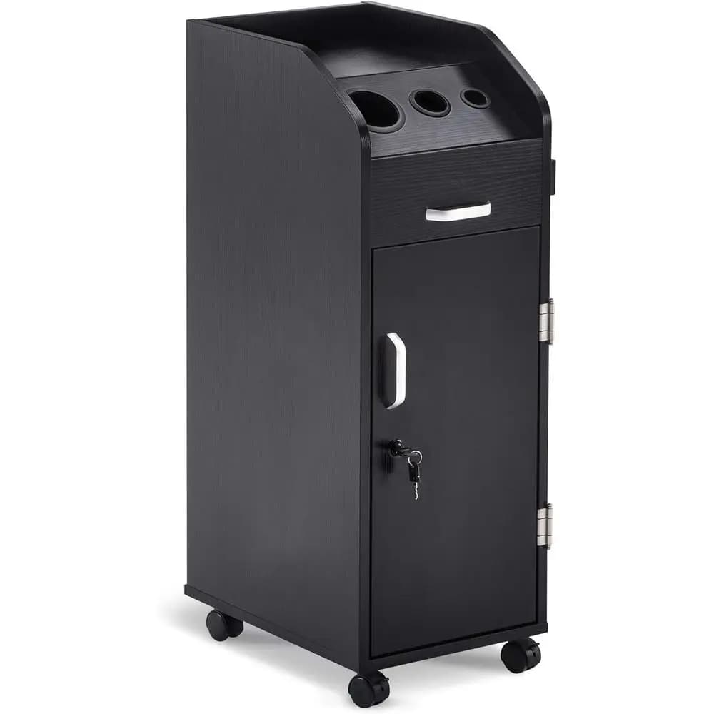 Stylish Trolley Storage Cart with Lockable Wheels for Hair Dryer and Stylist Tools (Black)