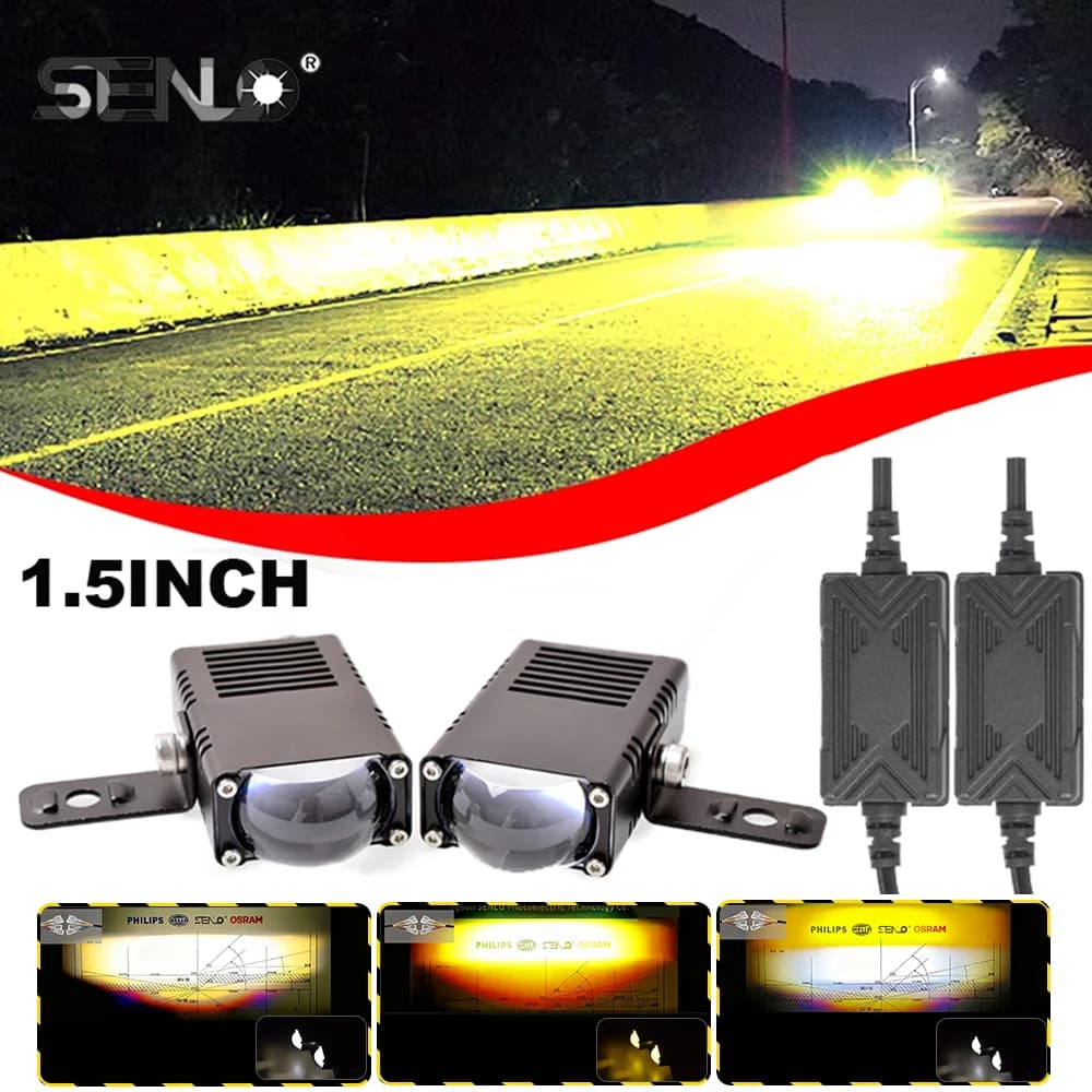 Mini luci di guida per auto superfini LED ausiliarie per faro per moto Lente per proiettore Bi LED Matrix Faro a doppio colore F