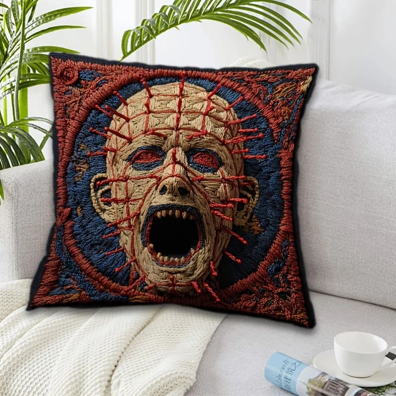 VIKAMA cushion cover in embroidered horror style, gothic cover for living sofa, home decoration