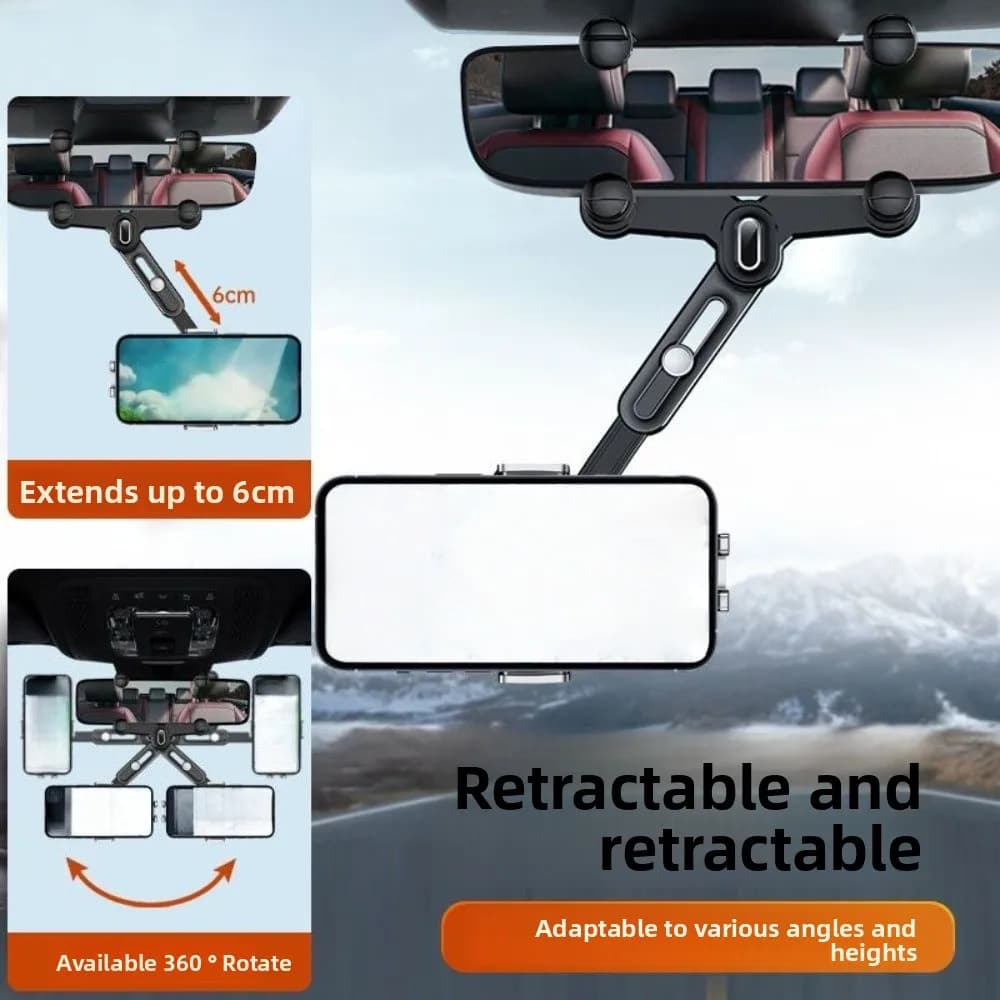 Supporto per telefono per specchietto retrovisore rotante Supporto per cellulare universale regolabile Supporto per supporto per auto Supporto per telefono cellulare per auto nero
