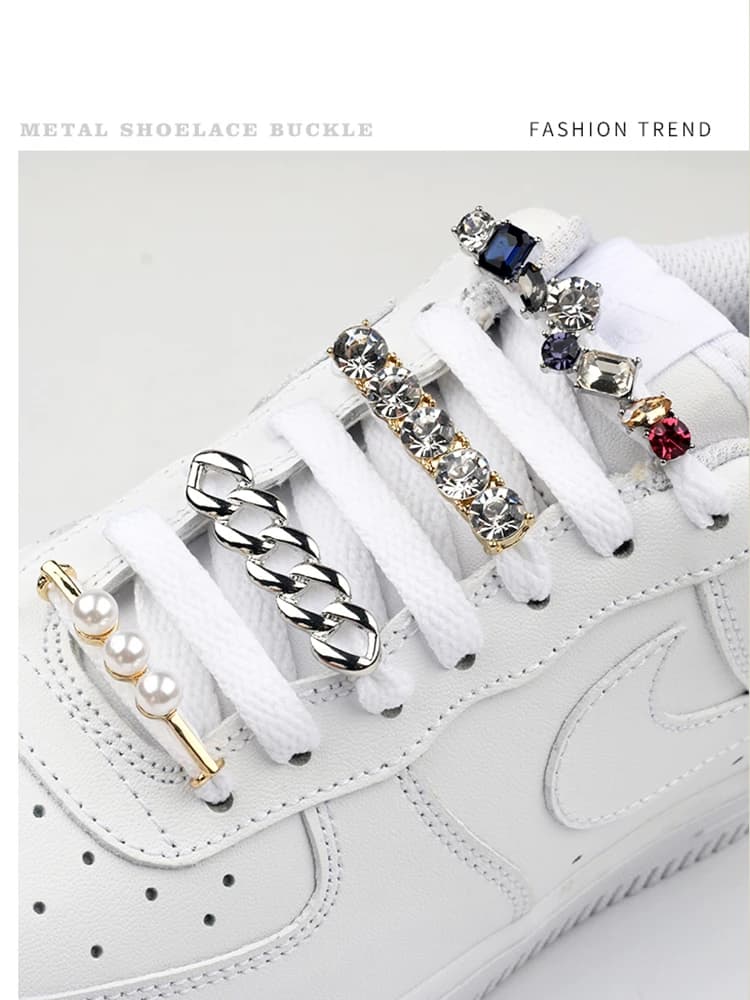 Scarpe da ginnastica Lacci per scarpe Decorazione Lacci per scarpe in metallo Fibbia Scarpe con perle Accessori per ciondoli Strass lucidi Lacci per scarpe da donna Decorativi