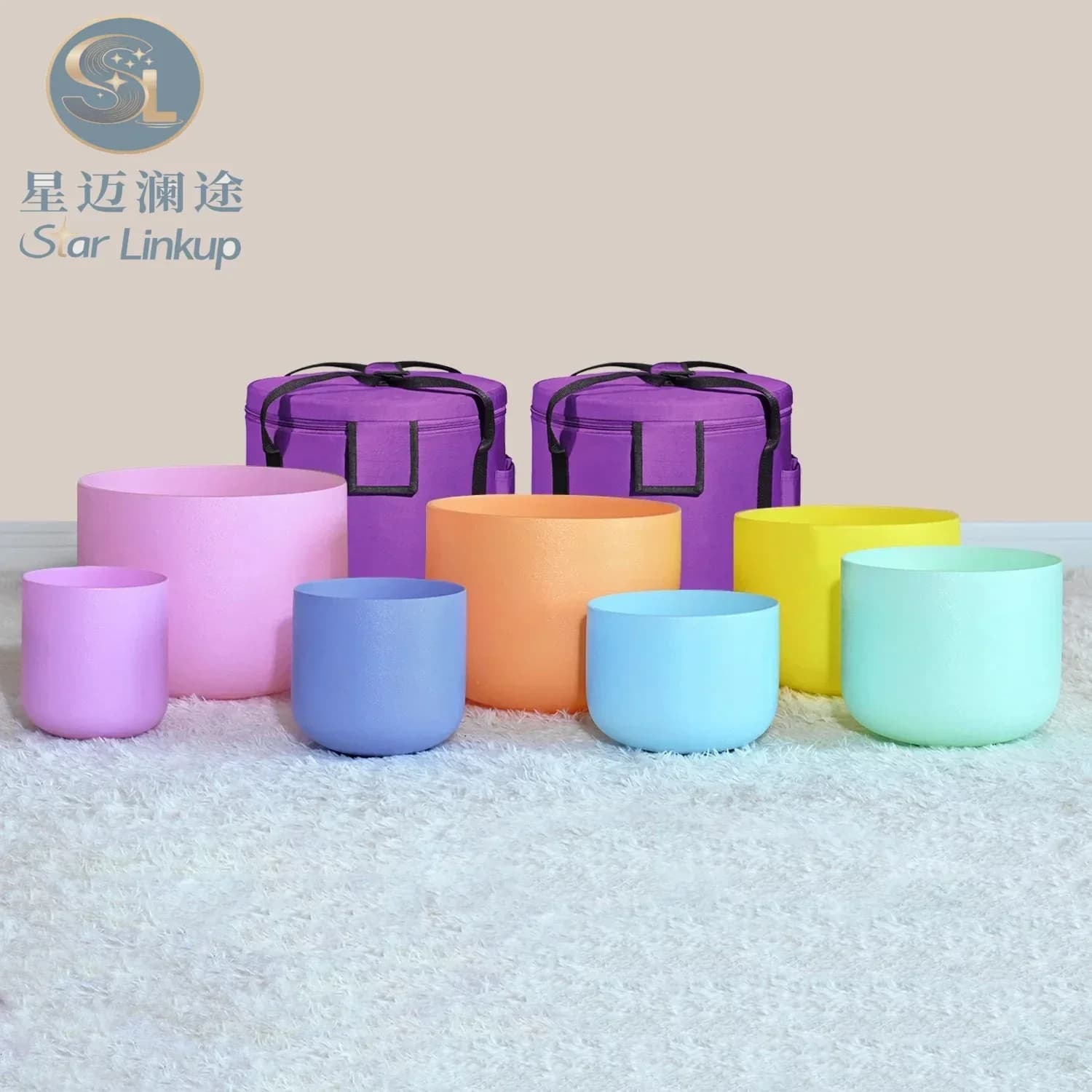 Star Linkup Macaron Color Crystal Singing Bowl 6-14 Inch Sound Healing Instrument for Yoga Sound Bath Meditation Chakra Balancing Stress Relief Spiritual Therapy