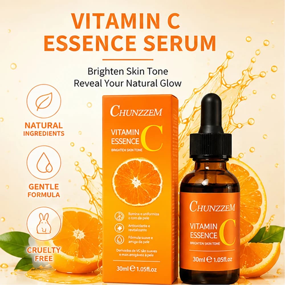 CHUNZZEM Vitamin C Face Serum Brightening Facial Essence Lightweight Fast‑Absorbing Antioxidant Even Skin Tone Facial Care Serum 30ml