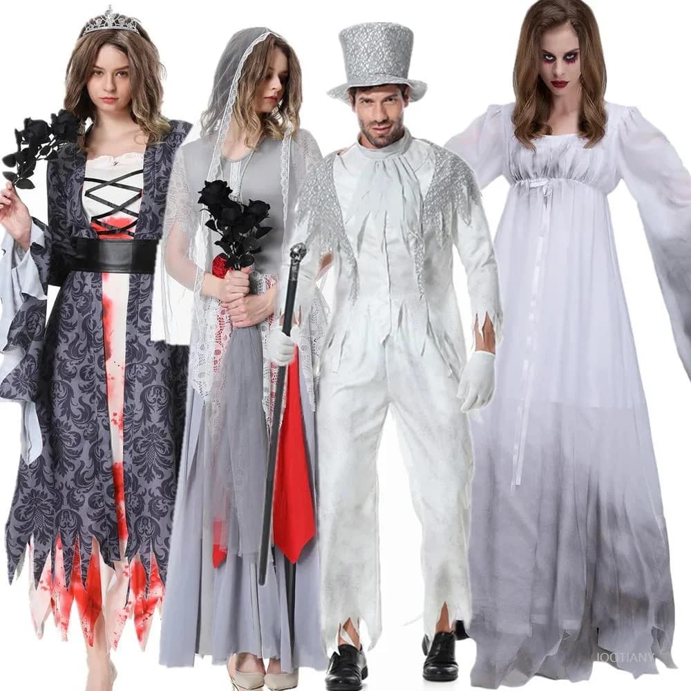 Halloween Day of the Dead Fantasma Sposa e sposo Costume cosplay Horror Zombie sanguinante Vampiro Strega Regina Principessa Coppia fantasia