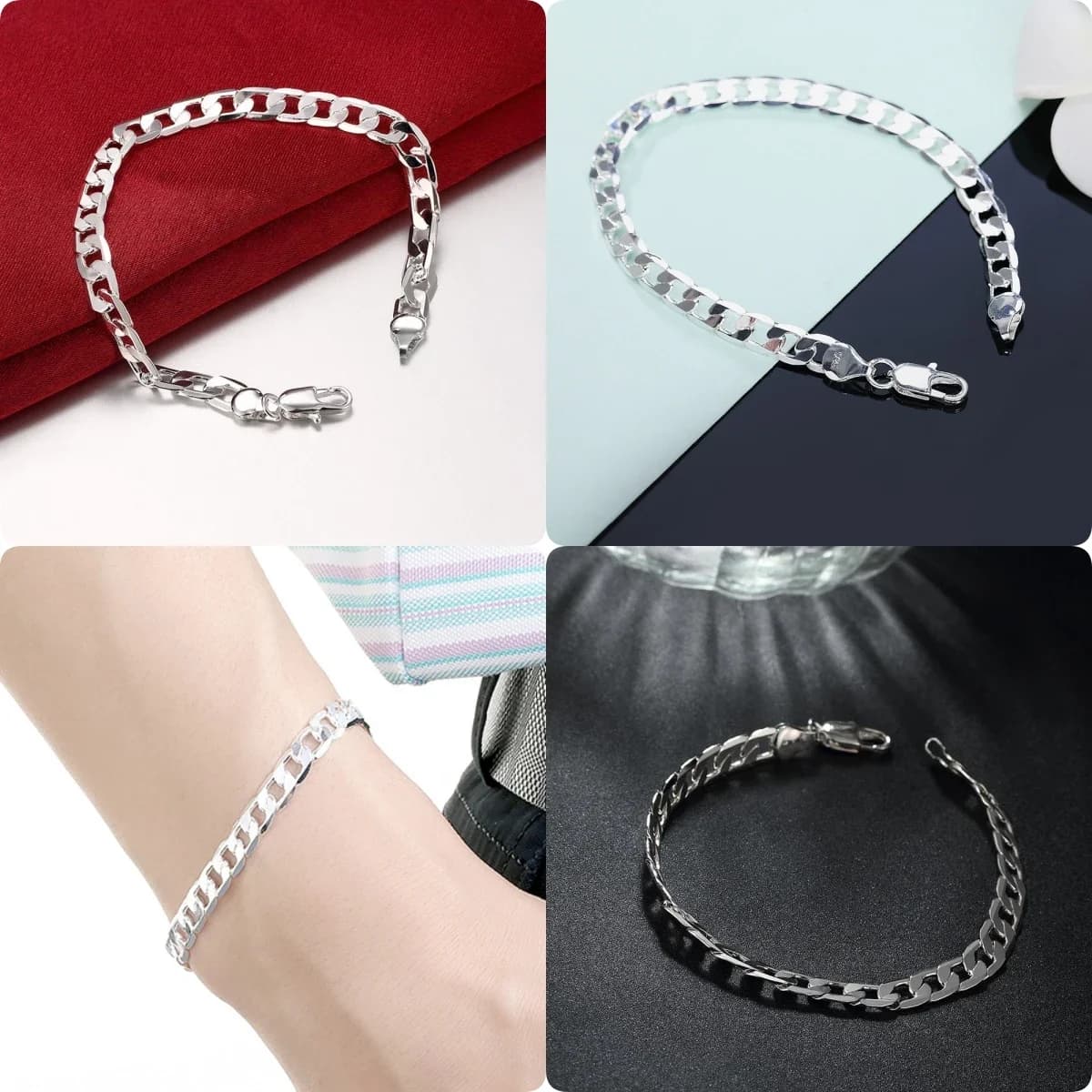 925 sterling silver 6MM Flat sideways chain Bracelets for women Fashion Designer Party Wedding Accessories Jewelry holiday gifts