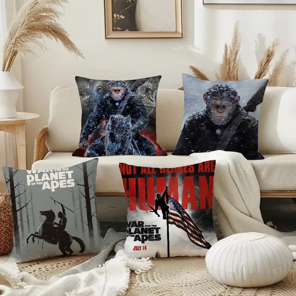 Film di fantascienza Guerra del pianeta dei scimmie Federa per cuscino quadrata con stampa fronte-retro Fodera per cuscino per divano in peluche corta