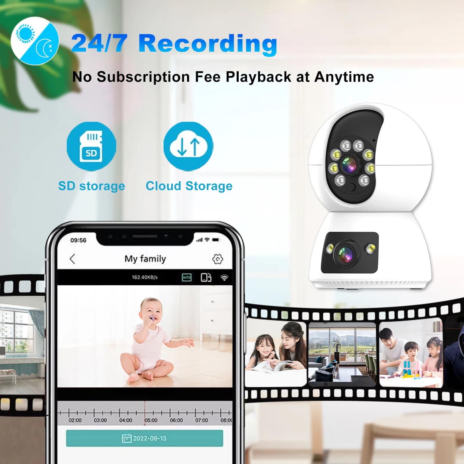 4MP Tuya/Eseecloud APP Dual Lens Full Color Wireless PTZ IP Dome Camera AI Humanoid Detection Home Security CCTV Baby Monitor