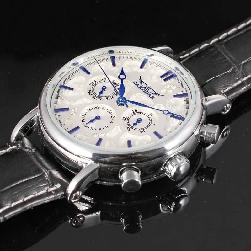 JARAGAR 348 Orologio meccanico automatico da uomo Moda elegante cinturino in vera pelle Orologio da polso di lusso per uomo reloj hombre