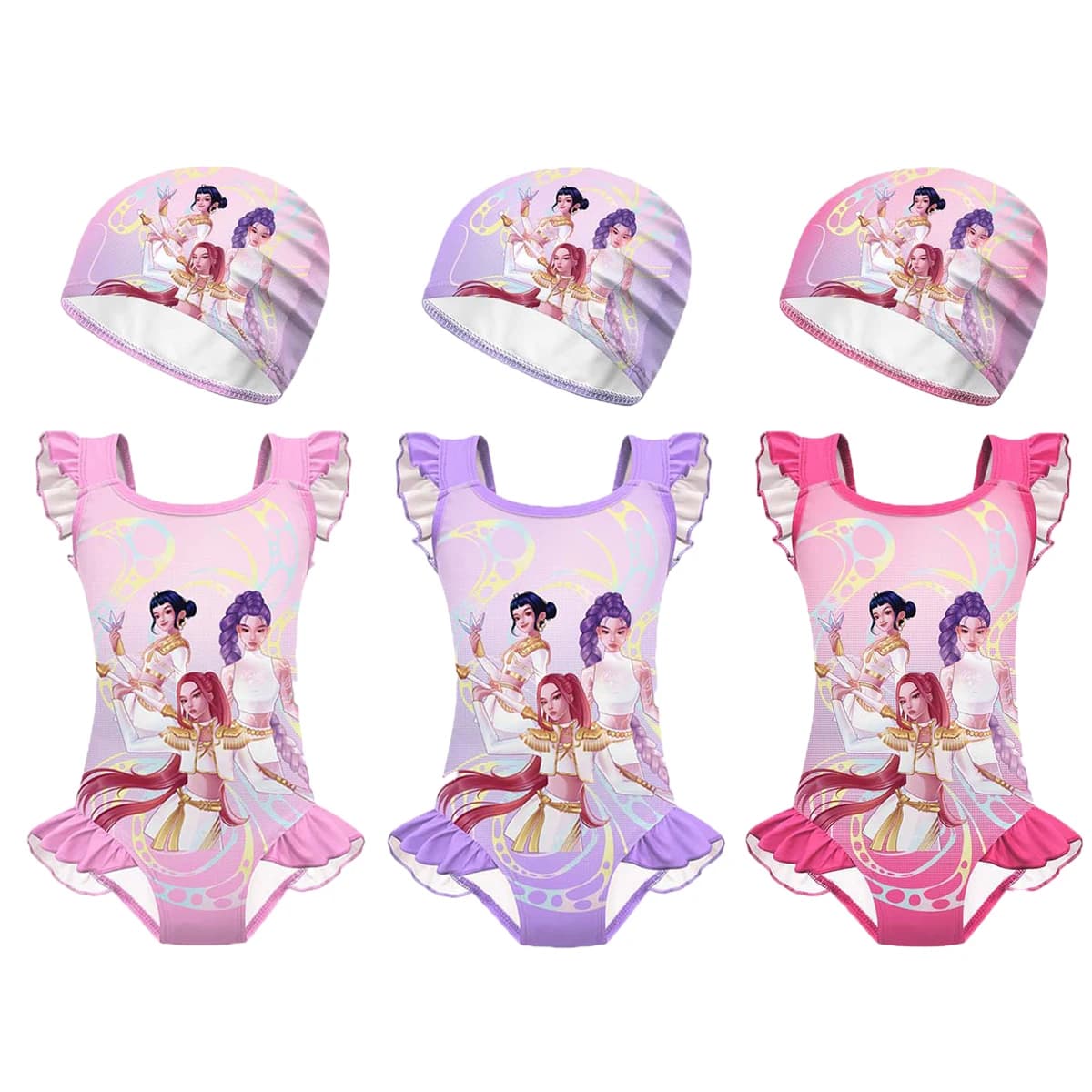 Costume da bagno intero K-Pop per Ragazze - Modello Monokini con stampa coreana + Regalo: cuffia da nuoto