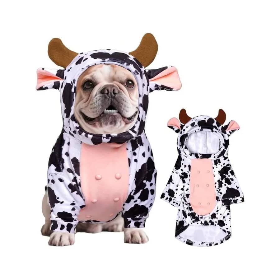 【Nuovo stile】Costume da mucca per cani, divertente costume di Halloween per animali domestici, felpa con cappuccio da mucca per cani e gatti, Natale