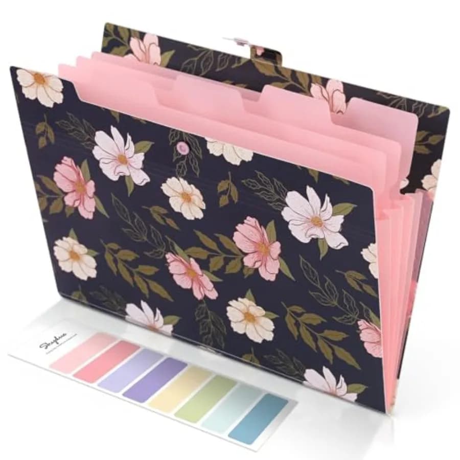 Accordion File Organizer, Floral Expanding File Folders with 5 Pockets, Cute Document Organizer for Paper Bills Receipt Storage