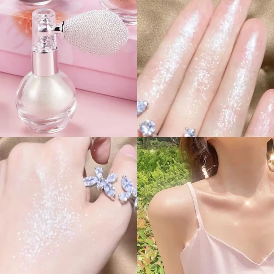 Polvere Spray Lucida Effetto Diamante, Polvere Fine Perlescente Modificante, Illuminante Corpo, Polvere Glitter Camaleonte Profumata per Trucco Sposa