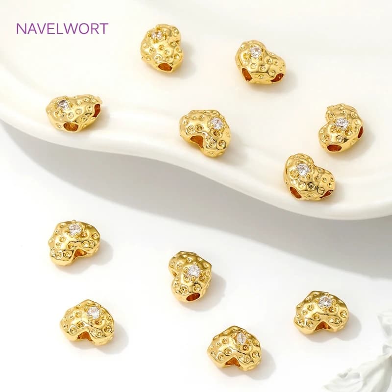 Separatori per perline da 6,7 mm*8,5 mm, distanziatori a forma di cuore in ottone placcato oro 18 carati per accessori di gioielleria, forniture per la creazione di braccialetti fai da te
