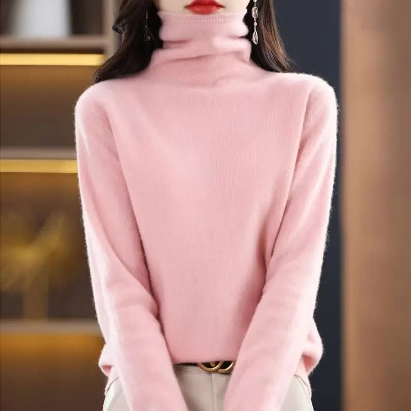 2025 100% maglione di lana merino elegante pullover di cashmere donna colletto in pile manica lunga maglieria abbigliamento di base maglione top