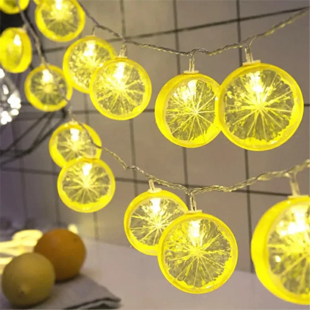 Decorazione 2 m Luce arancione limone Luce a corda alimentata a batteria a forma di limone Fette arancioni Luce fata Cortile