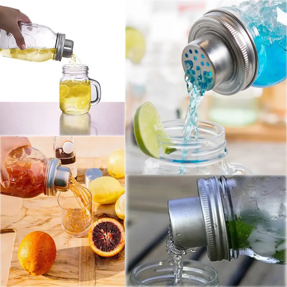 Set di 4 Coperchi Shaker per Barattoli in Acciaio Inox, Coperchi Multifunzione per Bottiglie di Spezie, Coperchi per Shaker da Cocktail, Coperture per Barattoli Mason, Utensili da Cucina e Bar
