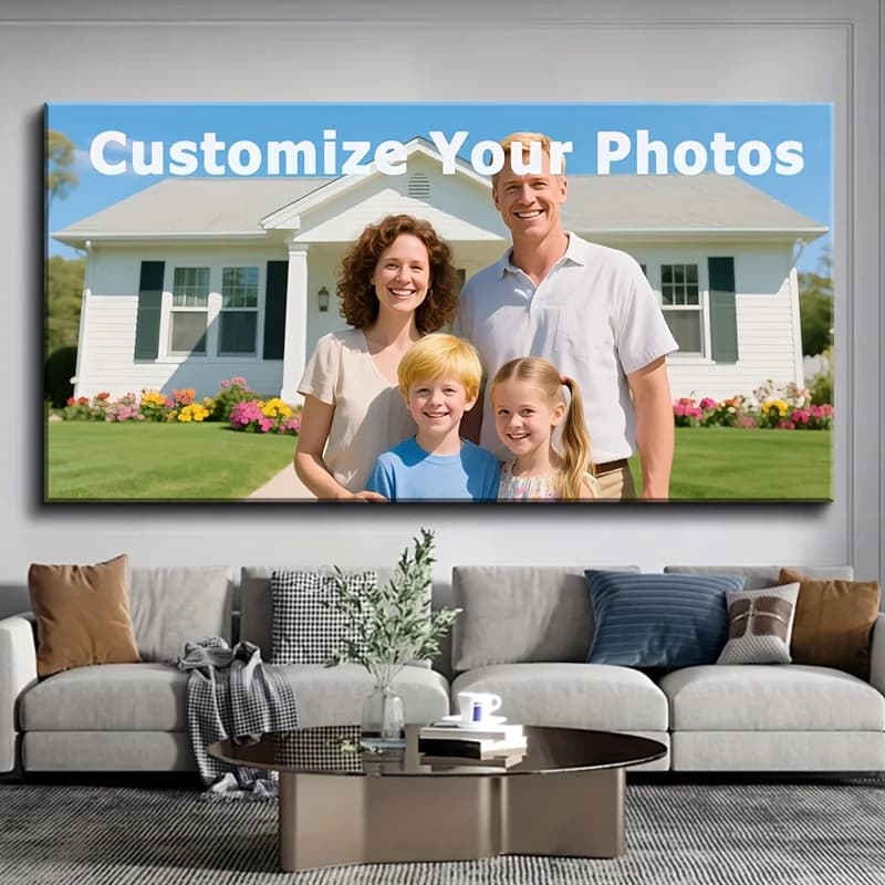 1pc Personalized Custom Photo Canvas Print - Family & Pet Portraits Framed Wall Art with Modern Pine Wood Frame, 1.5" Thick Ready-to-Hang Home Decor for Bedroom, Living Room, Office - Upload Your Own Photos for Unique Gift & Memorable Keepsake