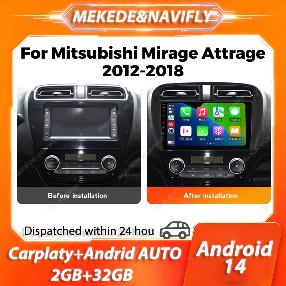 MEKEDE Carplay per Mitsubishi Mirage Attrage 2012-2019 Space Star 2014 Autoradio Stereo Sistema audio intelligente per auto