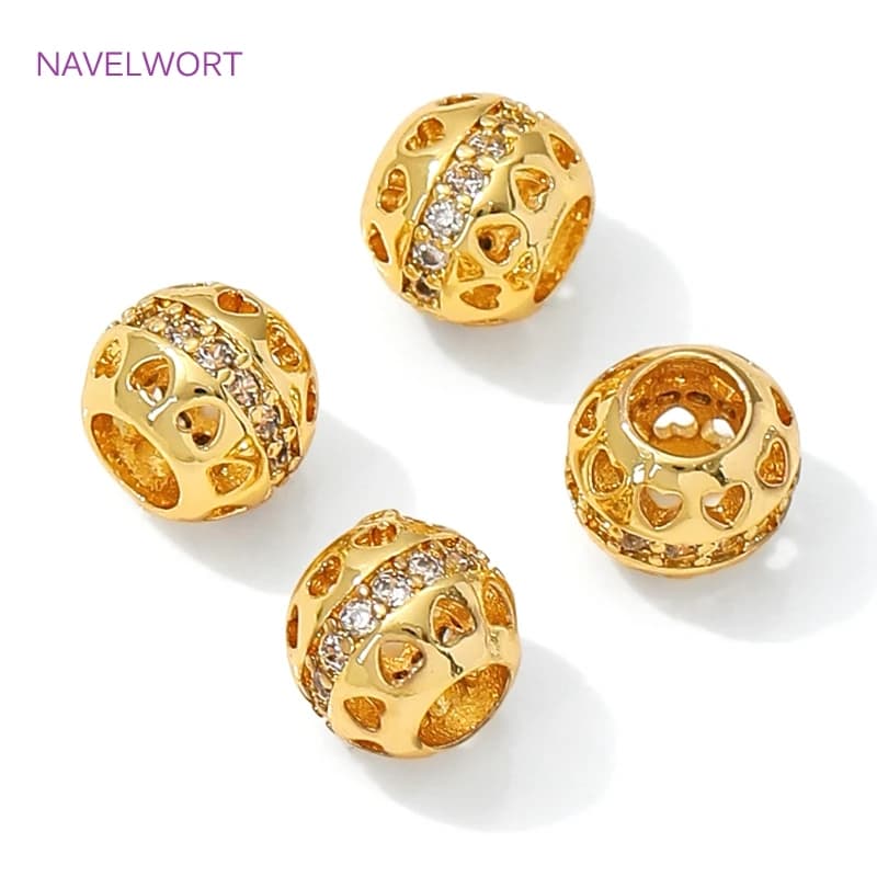 Perline distanziatrici cave con zirconi intarsiati in ottone placcato oro 18 carati, perline per collane, separatore per perline, forniture per la creazione di gioielli con bracciale fai da te