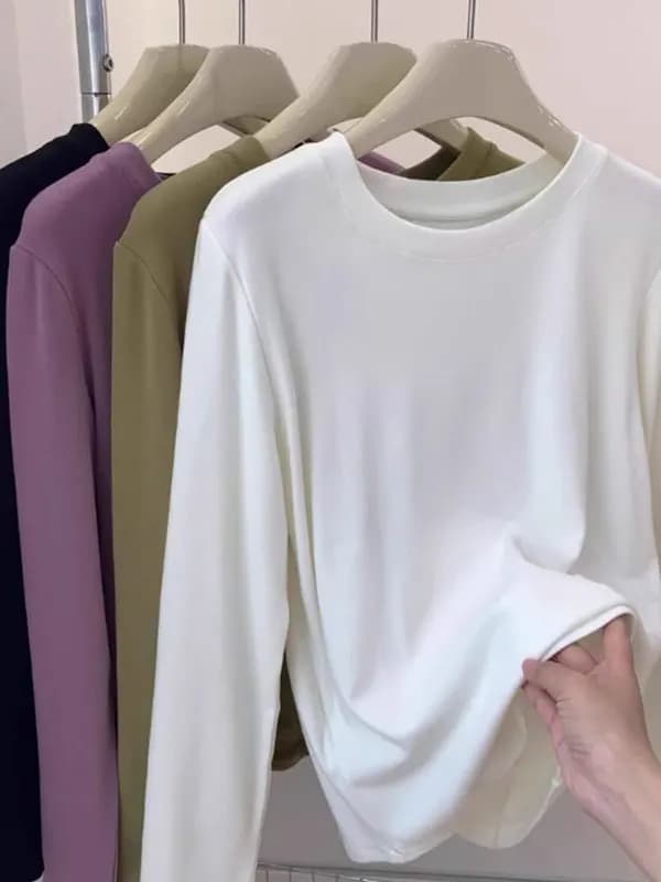 European Style Loose Long Sleeve Women's Base Shirt Inner Wear T-shirt Spring New Fashionable White Underwear Top